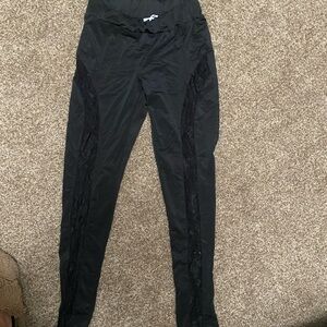 Black Lace Trim Pants